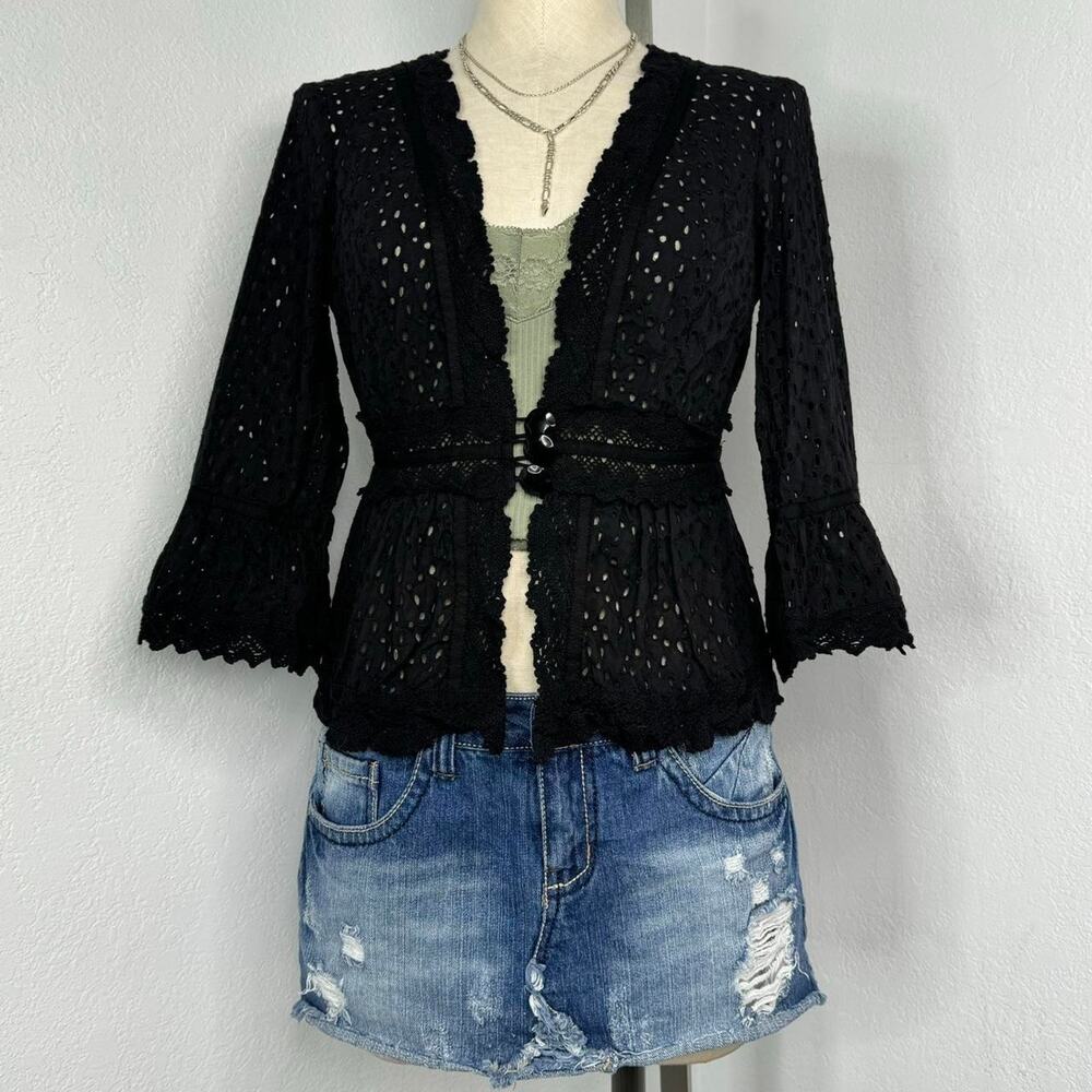 Vintage Cache Sheer Lace Cardigan Top Black Size 4